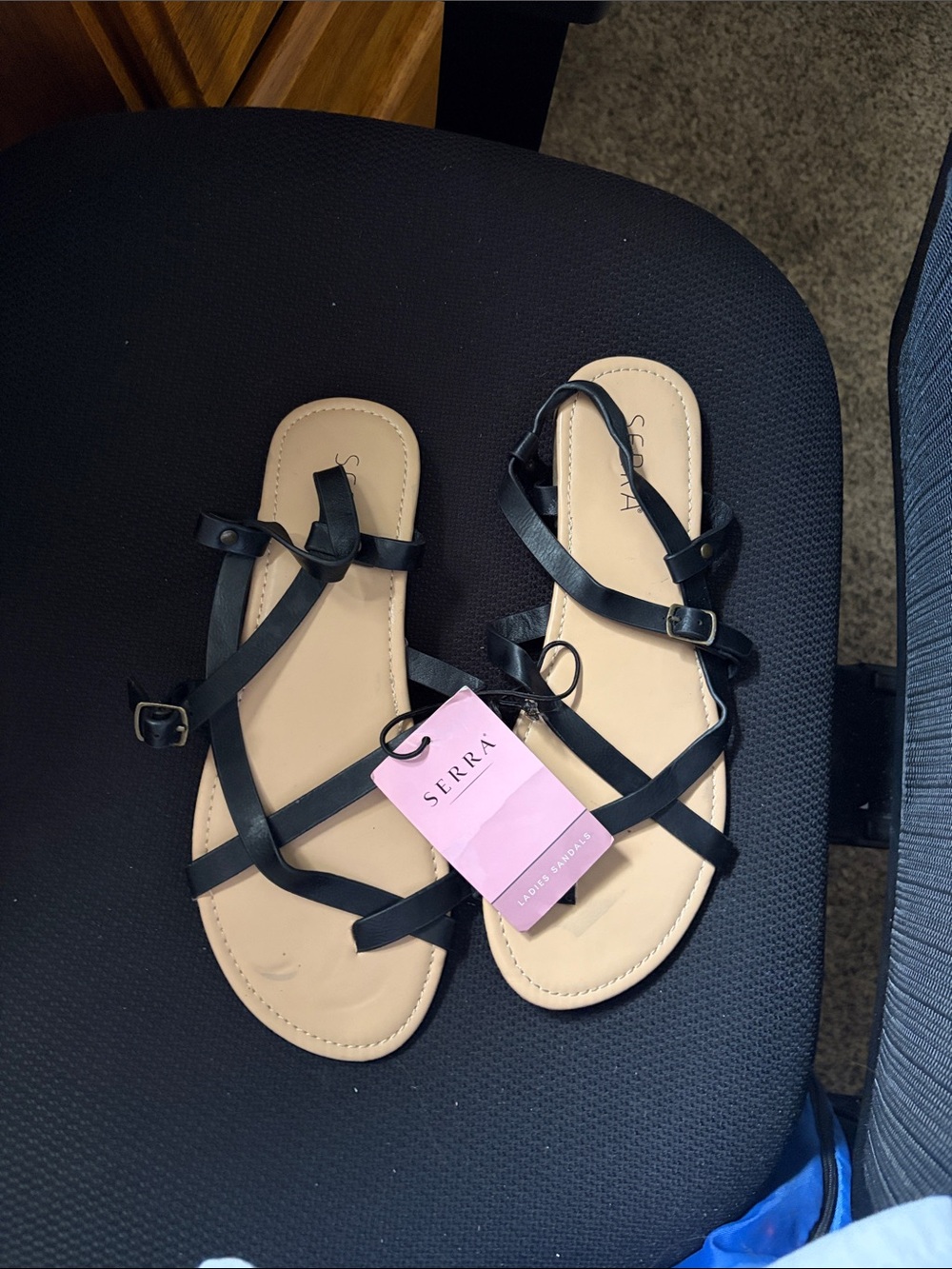 Serra Black Strappy Nude Footbed Sandals